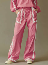 Casual Sporty Retro Pink Quick-drying Outdoor Top And Wide-leg Pants Set