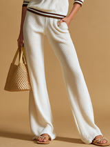 Elegant And Stylish Color-blocked Trim Polo Neck Knitted Top And Trousers Set.
