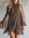 Vintage Romantic Brown Chiffon Polka Dot Mini Dress