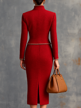 Retro Elegant Knitted Cardigan And Hip Skirt Two-piece Set