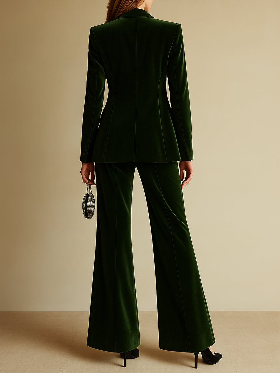 High-End Temperament Loose Retro Green Velvet Suit