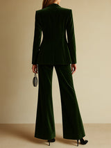 High-End Temperament Loose Retro Green Velvet Suit