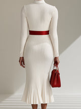 【24-hour shipping out】White Wool Lapel Button Design Maxi Dress