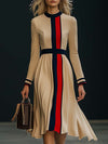 【24-hour shipping out】Elegant Colorblock Long Sleeve Midi Dress