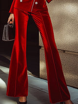 【24-hour shipping】High-End Fashion Red Velvet Suit With Silver Trim