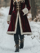 【24-hour shipping out】Loose Vintage Velvet Wool Gold Edge Stitched Pocket Hooded Coat