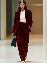 【24-hour shipping out】Casual Loose Retro Solid Color Velvet Pocket Suit Pants