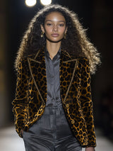 【24-hour shipping out】Casual Fashion Velvet Leopard Print Lapel Gold Edge Blazer