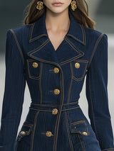 【24-hour shipping out】Classic and Playful Large Lapel Ruffled Hem Waist Denim Mini Dress