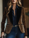 【24-hour shipping out】Casual Retro Leopard Print Colorblock Lapel Pocket Blazer