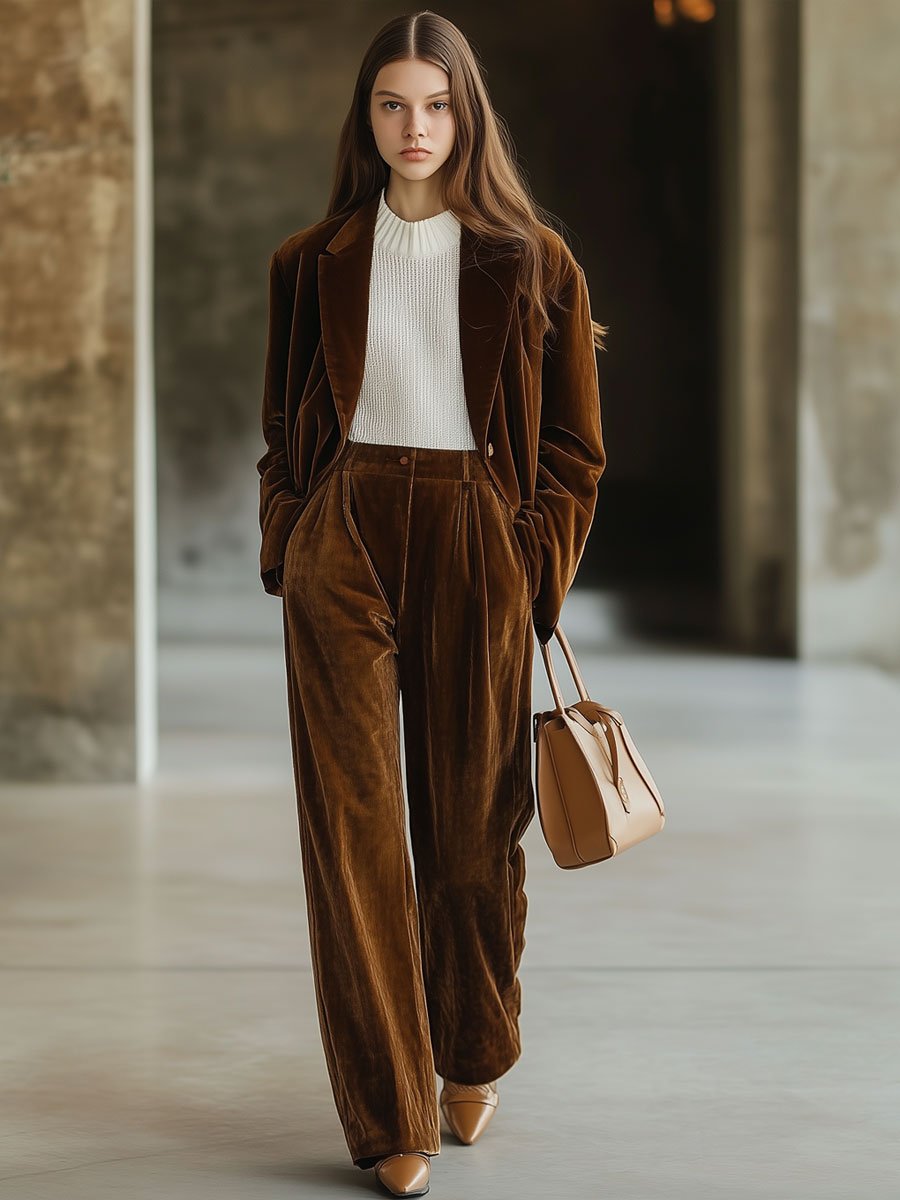 【24-hour shipping out】Casual Loose Vintage Pocket Velvet Suit Pants