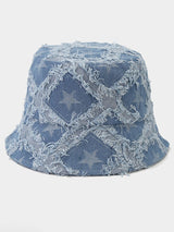 Casual Fashion Five-pointed Star Raw-edge Denim Bucket Hat