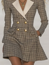 【24-hour shipping out】Classic and Fashionable Contrast Lapel Plaid Mini Dress