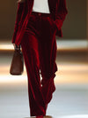 【24-hour shipping out】Casual Loose Retro Solid Color Velvet Pocket Suit Pants