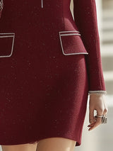 【24-hour shipping out】High-End Retro Luxury Contrast Hem Lapel Dress