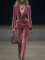 【24-hour shipping out】Vintage Elegant Rose Pink Velvet Suit