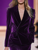 【24-hour shipping out】High-End Temperament Loose Retro Purple Velvet Suit
