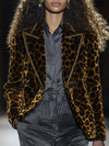 【24-hour shipping out】Casual Fashion Velvet Leopard Print Lapel Gold Edge Blazer