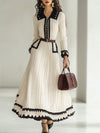 【24-hour shipping out】Fashion Retro Knitted Colorblock Long Sleeve Maxi Dress