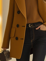 【24-hour shipping out】Casual Loose Retro Camel Wool Double-Breasted Mid-Length Coat