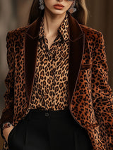 【24-hour shipping out】Casual Loose Retro Velvet Leopard Print Lapel Blazer