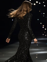 【24-hour shipping out】High-End Luxury Temperament Slim Heavy Sequined Maxi Dress