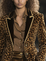 【24-hour shipping out】Casual Fashion Velvet Leopard Print Contrast Lapel Gold Edge Blazer