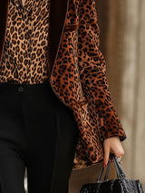 【24-hour shipping out】Casual Loose Retro Velvet Leopard Print Lapel Blazer