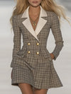 【24-hour shipping out】Classic and Fashionable Contrast Lapel Plaid Mini Dress