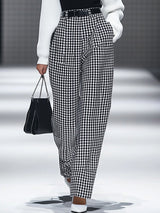 【24-hour shipping out】Fashion Retro Houndstooth Pocket Straight Pants