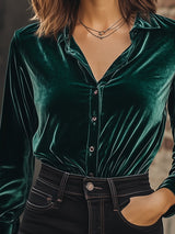 【24-hour shipping out】Casual Fashion Retro Loose Versatile Velvet Shirt