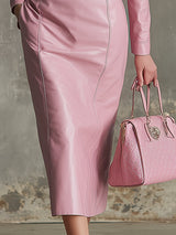 Elegant And Gentle Pink Faux Leather Midi Dress